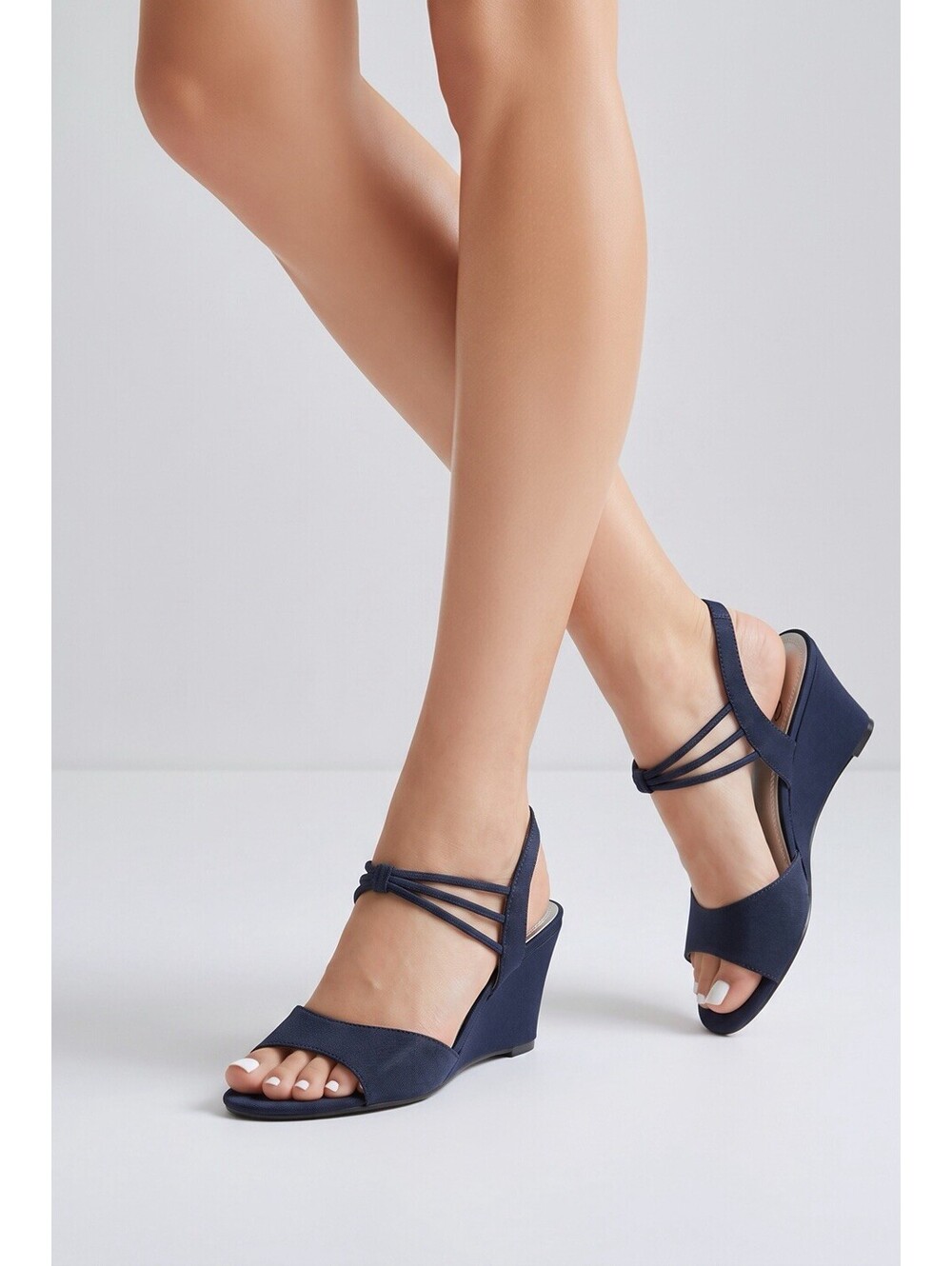 Vanolo Impo Womens 8 Open Toe Navy Blue Strappy Wedge Heeled Sandals